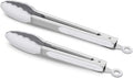Premium Silicone Set of 2 Cooking Tongs, 9-Inch & 12-Inch BPA Free Non-Stick Stainless Steel BBQ Grilling Locking Food Tong, Light Grey