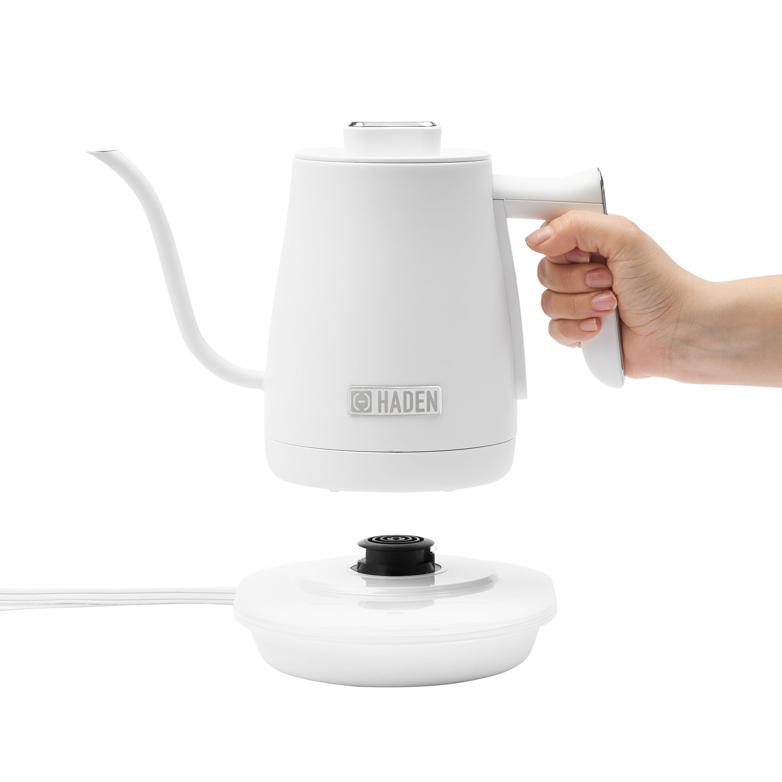 Haden 0.6-Liter Stainless Steel Electric Kettle, Gooseneck Hot Water Kettle with 360-Degree Base and Auto Shutoff, Ivory & Chrome