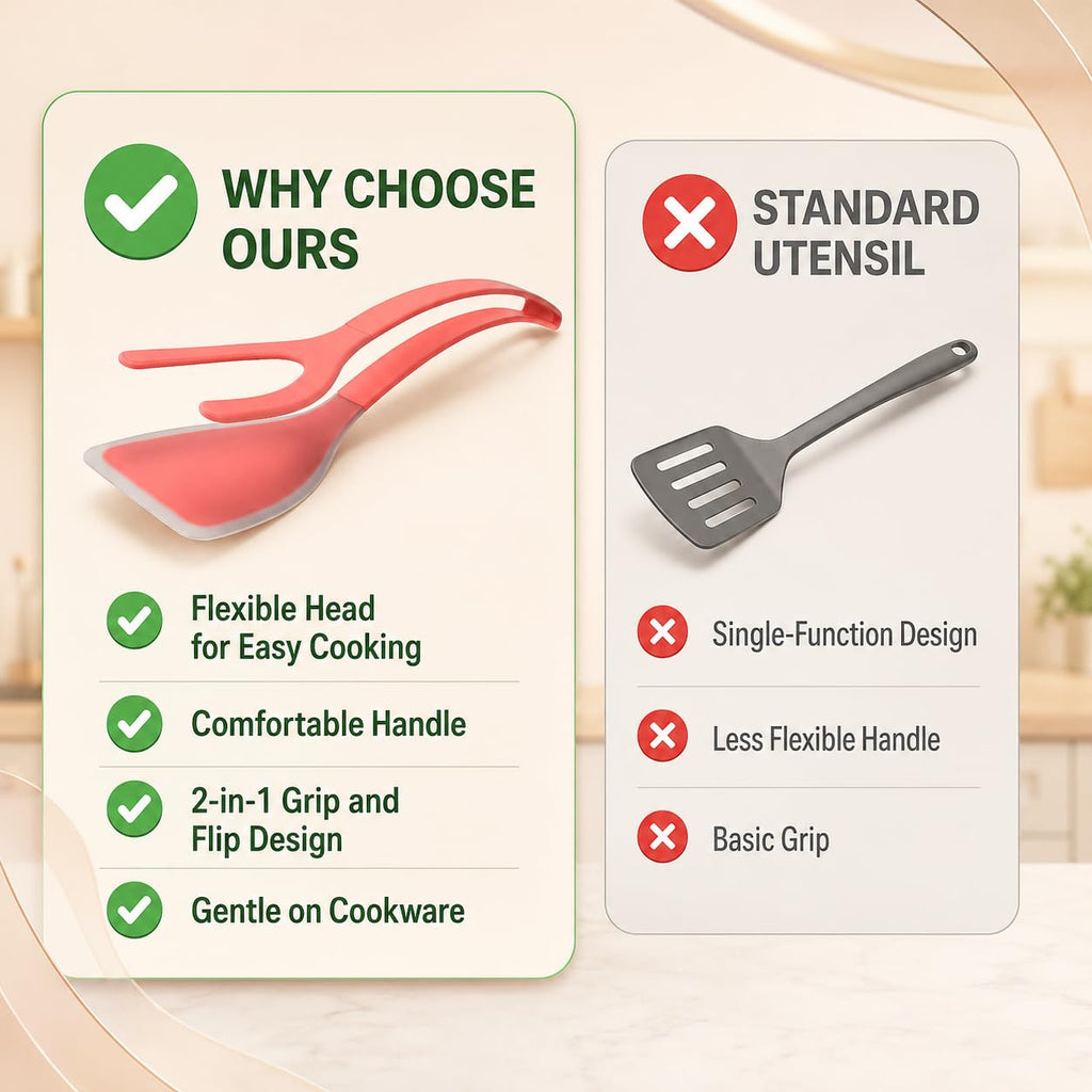 ZONZEST Silicone Egg Flipper Spatula Tongs (Set of 1) – Non-Stick 2-in-1 Grip & Flip Kitchen Tongs for Pancakes, Fish, Eggs, and More – Heat Resistant Cooking Tool (Pink)