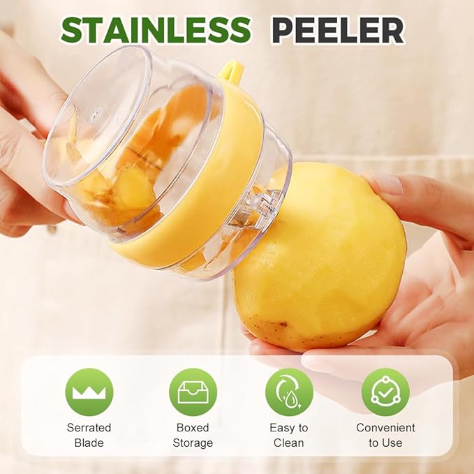 3 in 1 Peeler with Container, 2025 New Stainless Steel Peelers with Container with Handle Fruit Knife, Multifunctional Vegetable Peelers for Home Kitchen (Yellow)