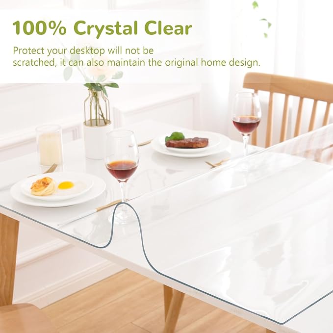 38 x 61 Inch Clear Table Cover Protector, Clear Table Protector for Dining Room Table, 1.5mm Plastic Table Cover, Waterproof Table Pad for Kitchen, Office