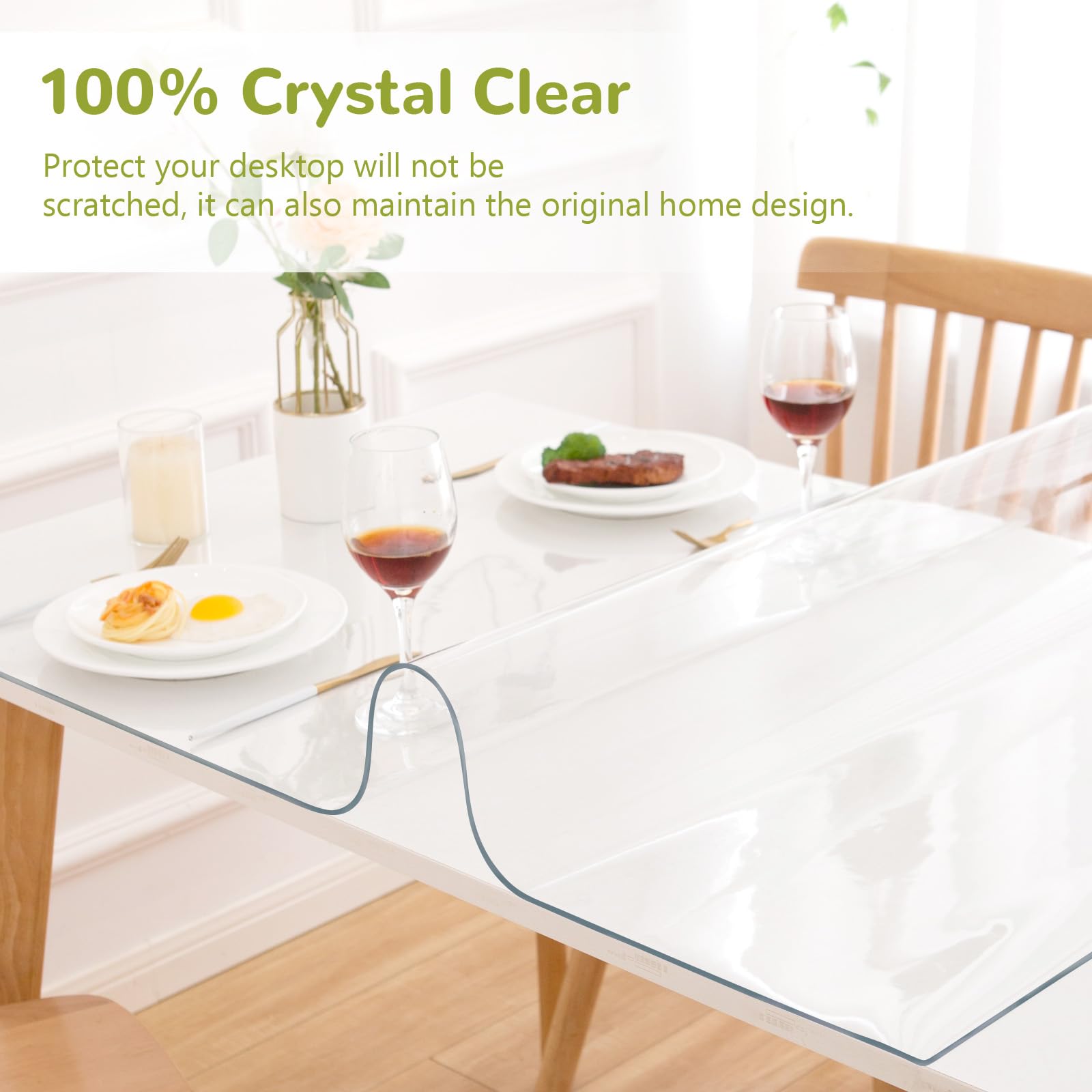 Eisdroma 54 x 72 Inch Clear Table Cover Protector, Clear Table Protector for Dining Room Table, 1.5mm Plastic Table Cover, Waterproof Table Pad for Kitchen, Office