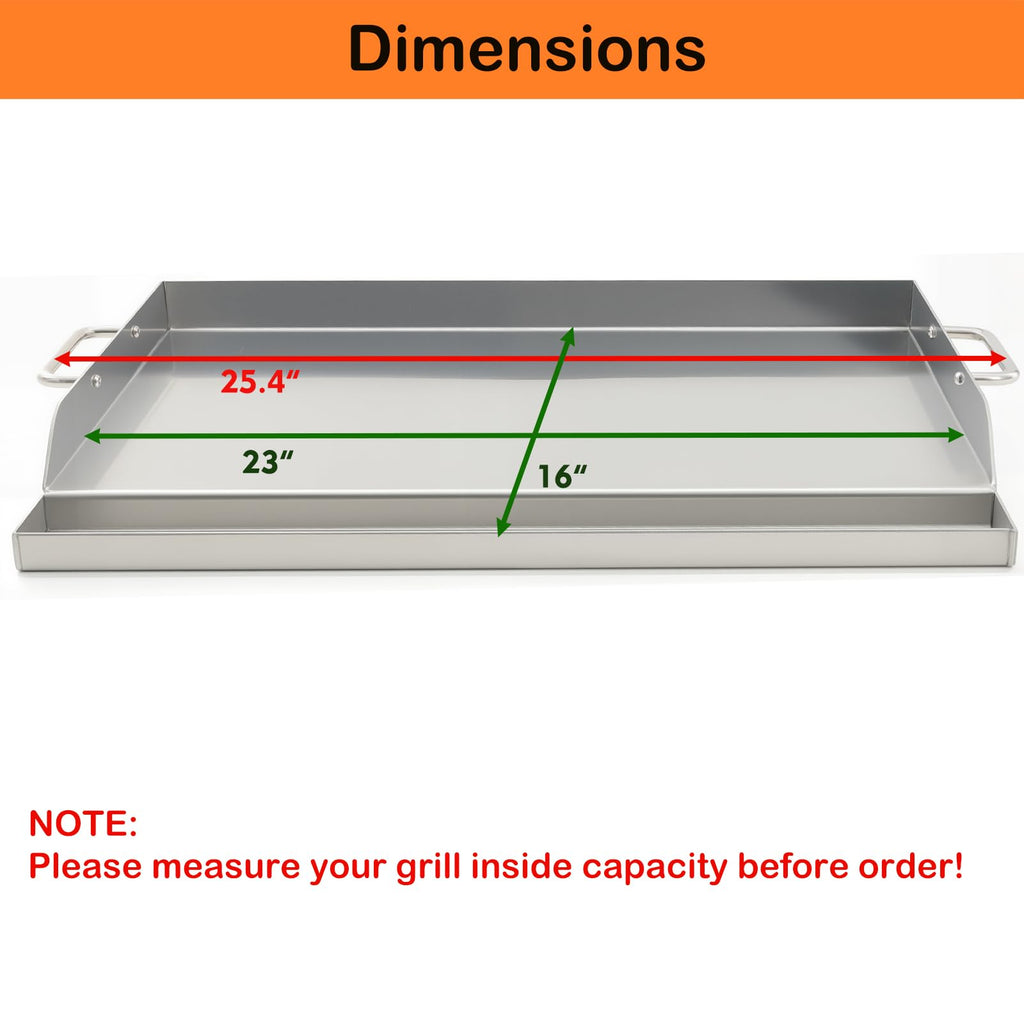 DEWOSEN Universal Stainless Steel Griddle Flat Top Plate Grill-Top Griddle Pan with Even Heating Cross Bracing for BBQ Charcoal/Gas Grills, Camping, Tailgating, and Parties (23"*16")