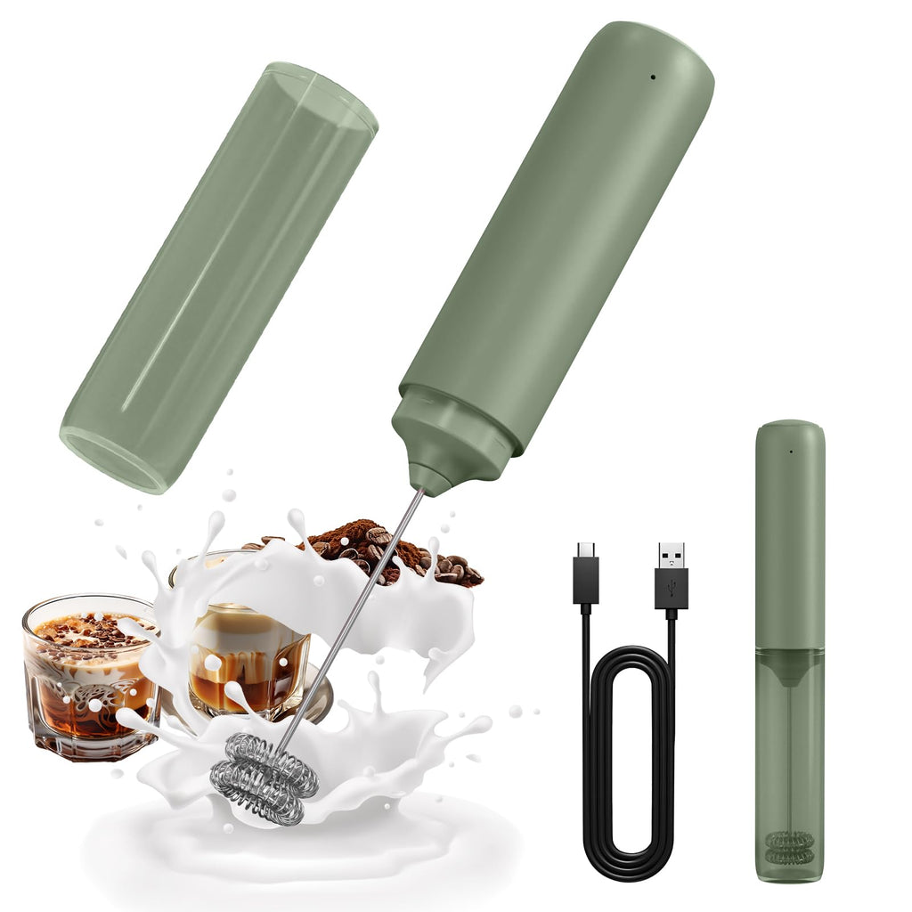 CIRCLE JOY Rechargeable Milk Frother Hanheld, Dual Ring Electric Coffee Frother, Portable Hand Frother Wand Drink Mixer for Matcha Lattes Cappuccino, Kitchen Gifts, Green