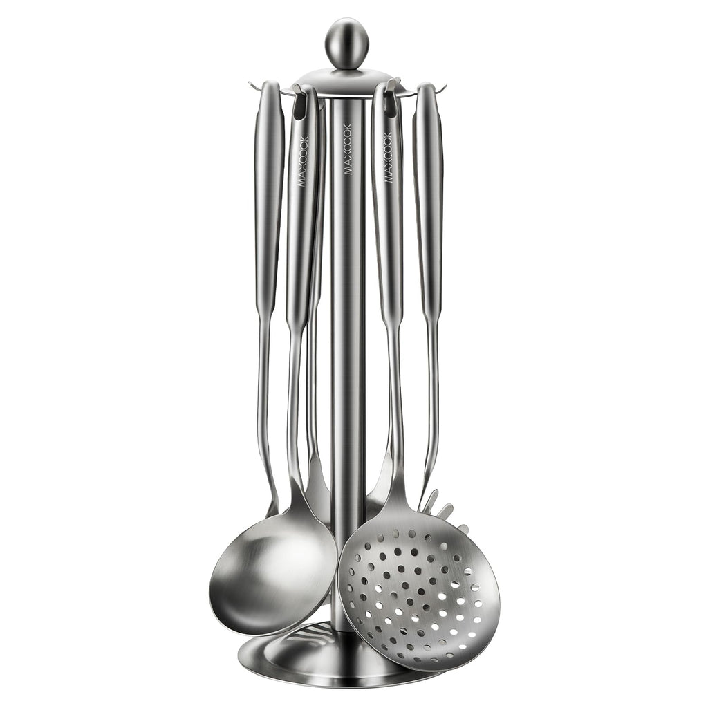 MAXCOOK 18/8 Stainless Steel Cooking Utensils set, 7 Pcs, Dishwasher Safe