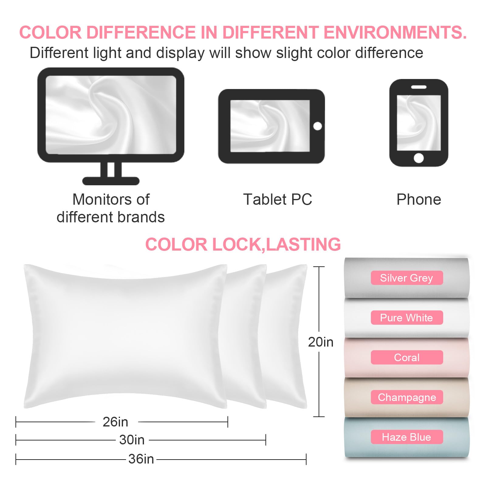 LYSHIN White Silk Pillow Cases Queen Size with Hidden Zipper