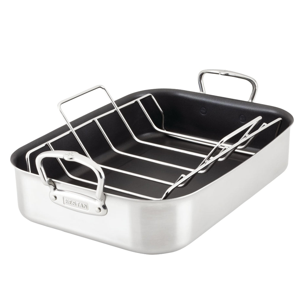 Hestan Provisions – 16.5" Classic Clad Nonstick Roasting Pan with Stainless Steel Rack