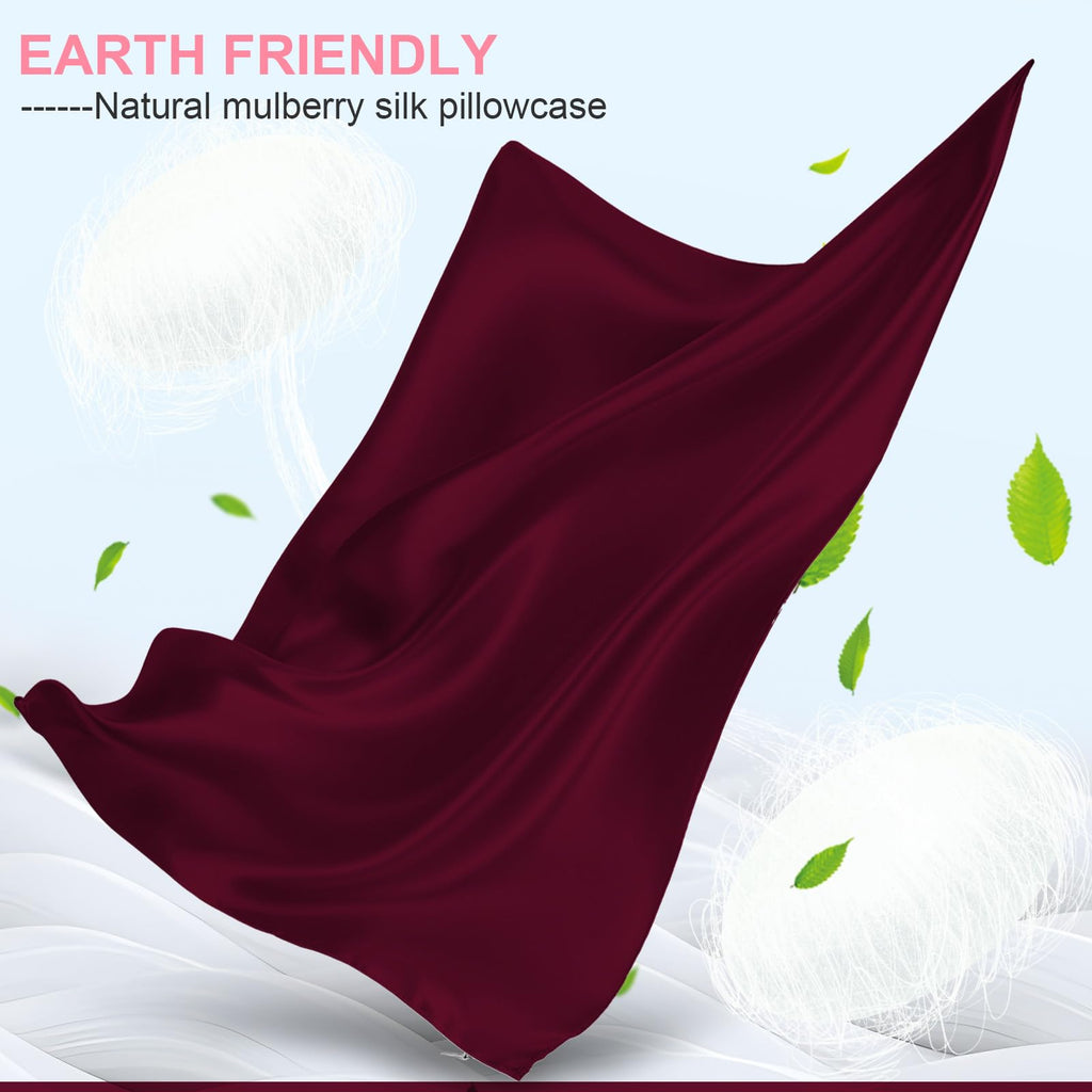 LYSHIN Silk Pillow Cases 2 Pack Standard Size with Zipper, Burgundy