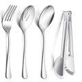 E-far Large Serving Utensils Set of 8, Stainless Steel 9.8 Inch Serving Spoons Slotted Spoon, 9.9 Inch Serving Fork, 9.4 Inch Serving Tong for Buffet Catering Banquet, Mirror Finish & Dishwasher Safe