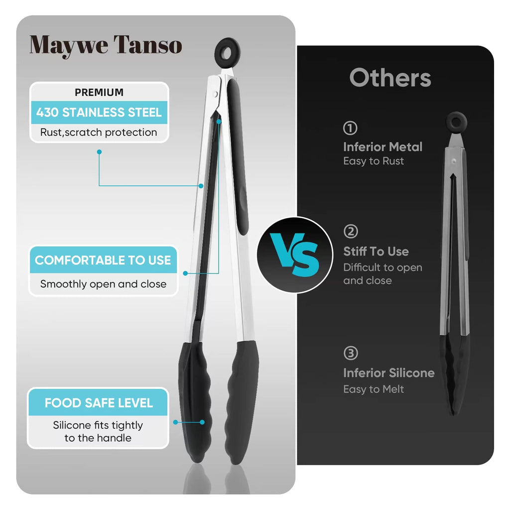 12-Inch Kitchen Tongs for Cooking with Silicone Tip,Black