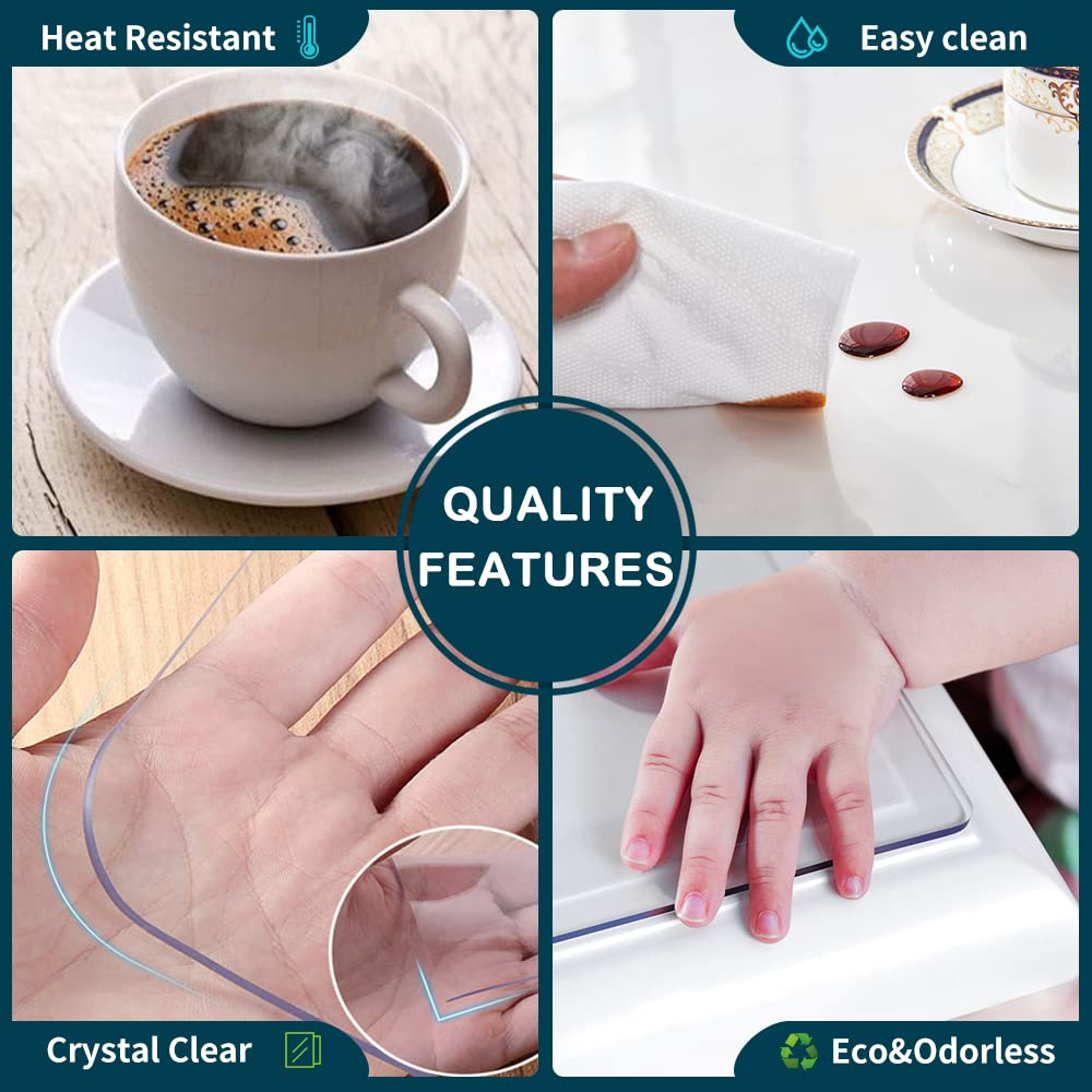 18X60 inch Clear PVC Table Protector Tablecloth Mat Plastic Tablecloth Waterproof Wipeable Vinyl Desk Pad Rectangle Wooden Sofa Patio Table Mat Billiard Desk Pad Furniture Protector Wipeable