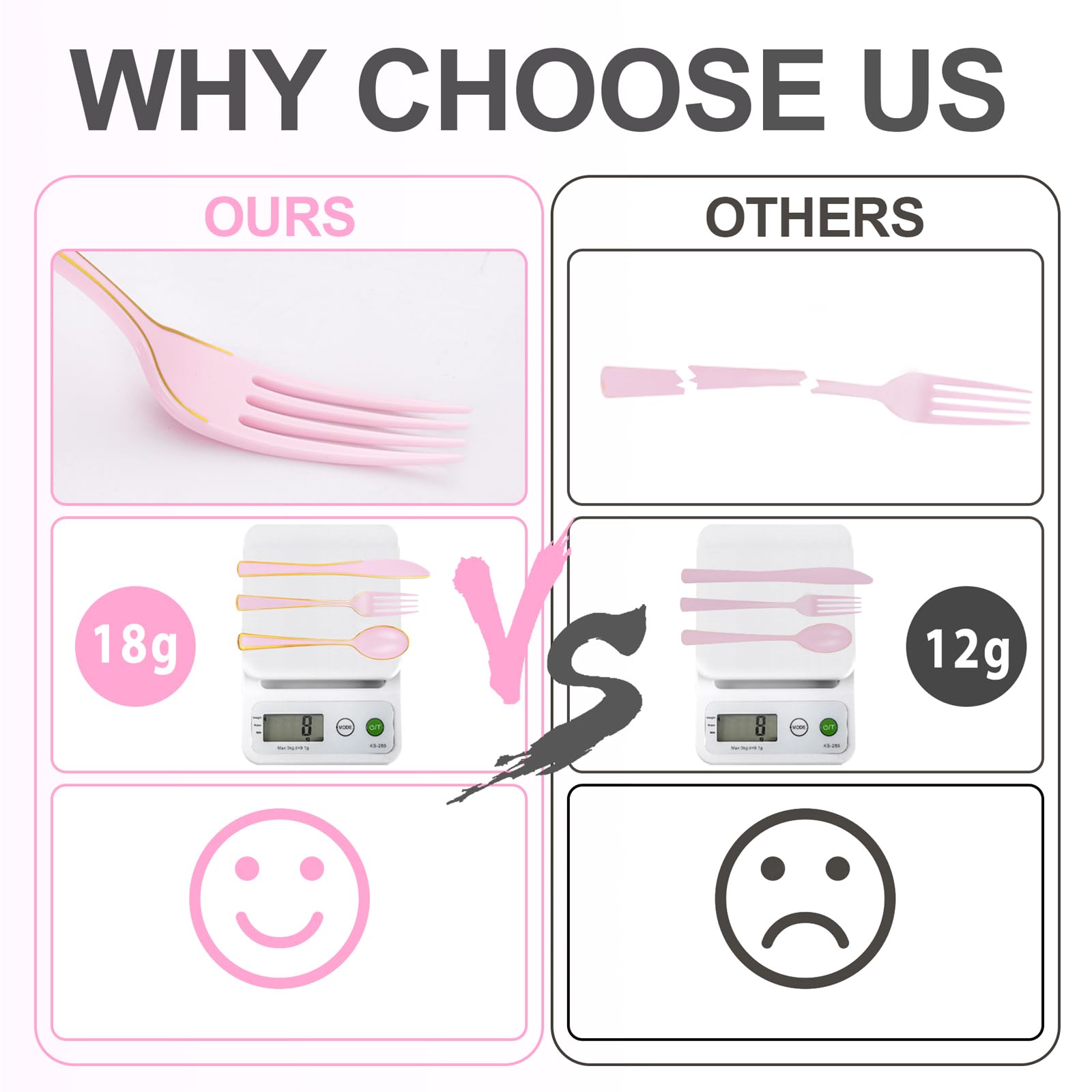 WDF 180 Pieces Pink Plastic Silverware with Gold -Pink Plastic Utensils Set - 60 Guest Cutlery Disposable for Birthday Party Baby Shower Wedding Spring