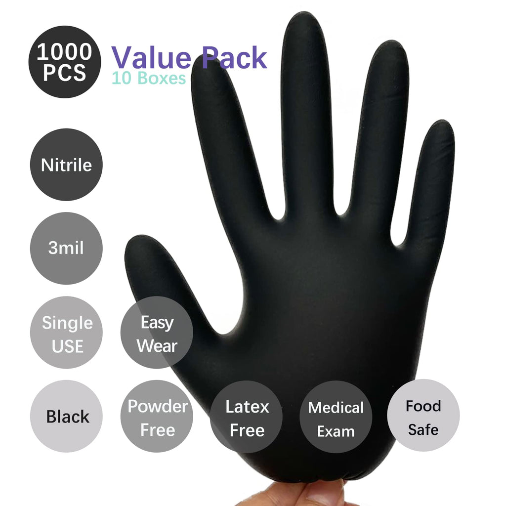 Dr.GreenPanda Black Nitrile Exam Gloves Small 1000pcs 3mil Food Safe