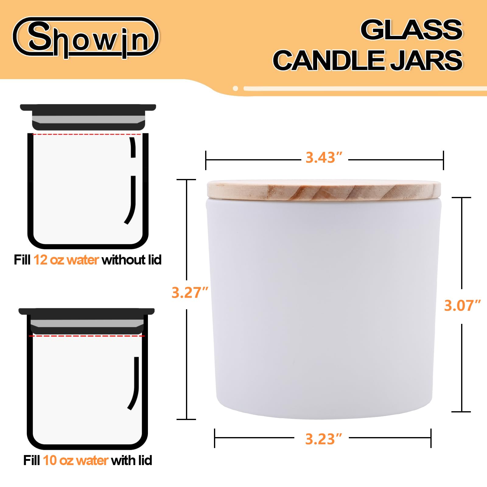 SHOWIN 12 OZ Thick Candle Jars for Making Candles 12 Pcs, Empty Jars with Wood Lids for Spice Jars, Sample Container, Matte White