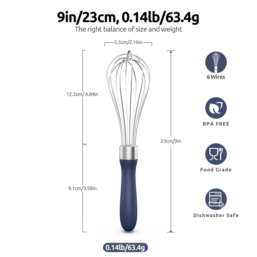 U-Taste Wire Whisk for Cooking, 18/10 Stainless Steel Wisk, S/Midnight Blue