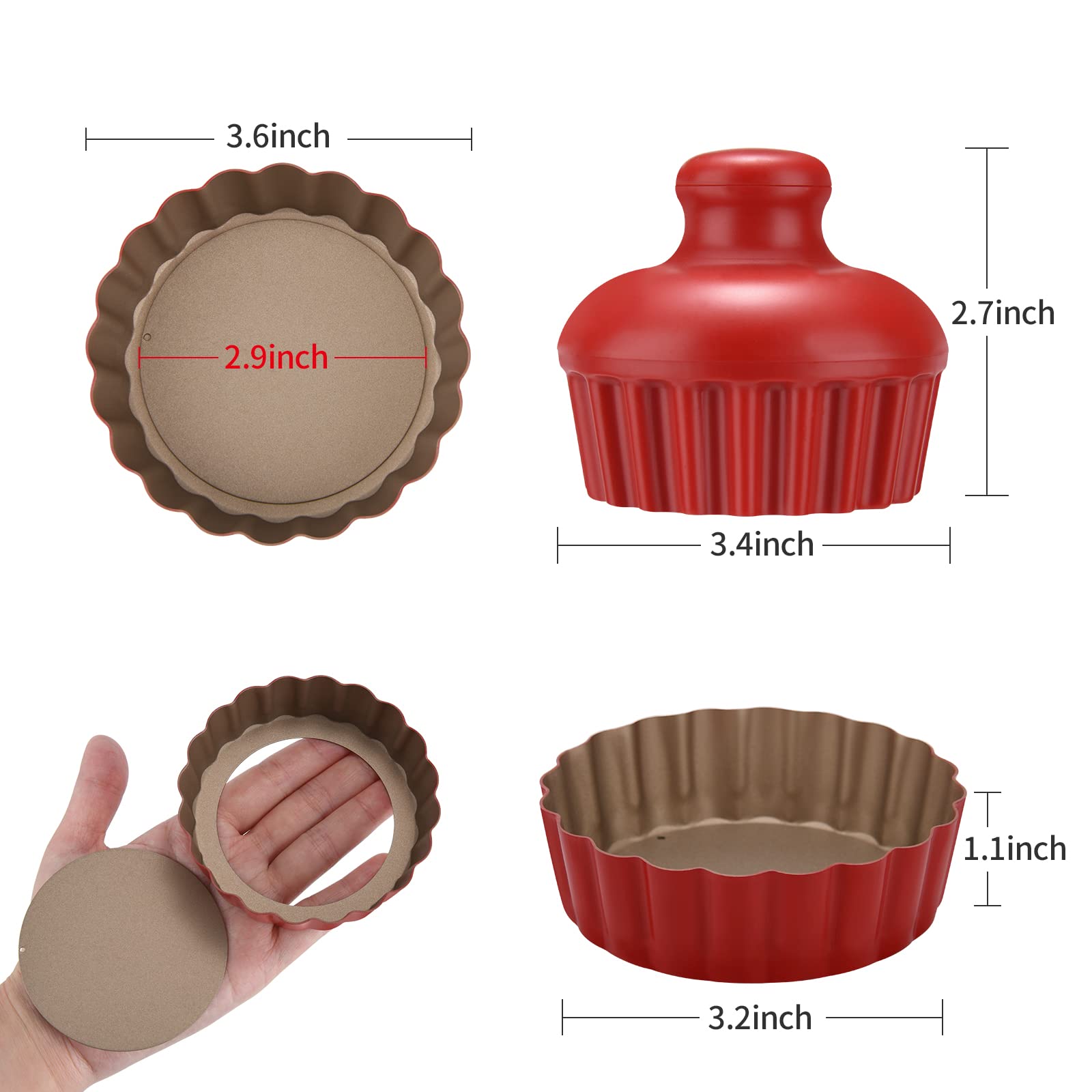 CGGYYZ 3-3/5 Inch Mini Tart Pans with Removable Bottoms, Round Mini Quiche Pans for Baking, Nonstick Cake Pans Set for Pies, Mousse Cakes, Dessert Baking (Red)