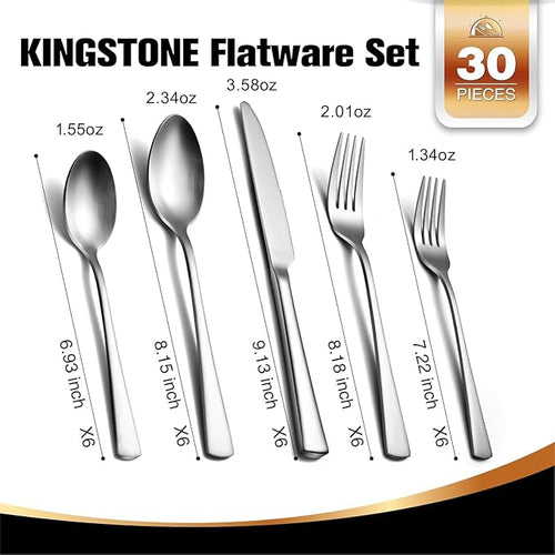 18/10 Flatware set for 6, 30 Piece Stainless Steel Silverware Cutlery Set
