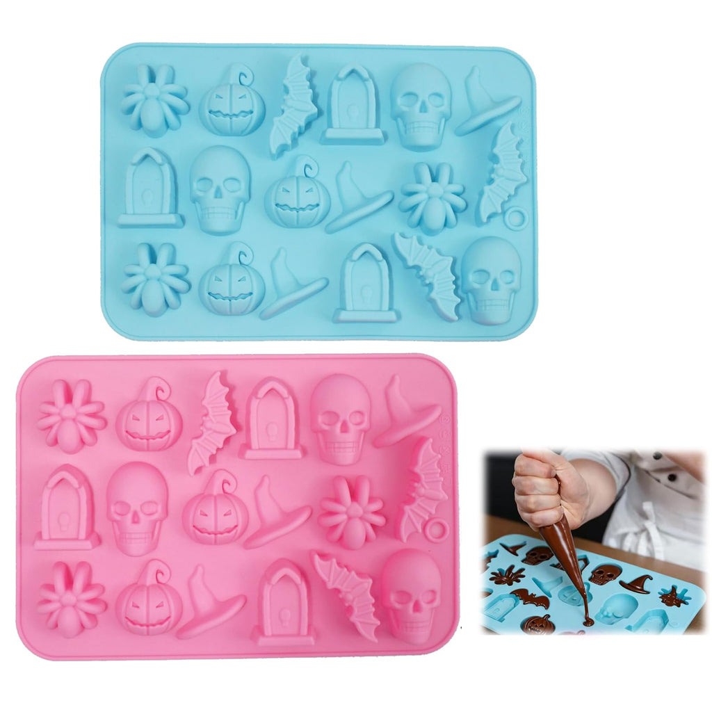 2 Pack Chocolate Molds, Cute Characters Silicone Molds, Chocolate Cake Molds, for Making Chocolate, Candy, Gummy, Jello, Ice, Wax Melts, for Party, A Spooky - Themed Gift, Baking (Halloween Themed)