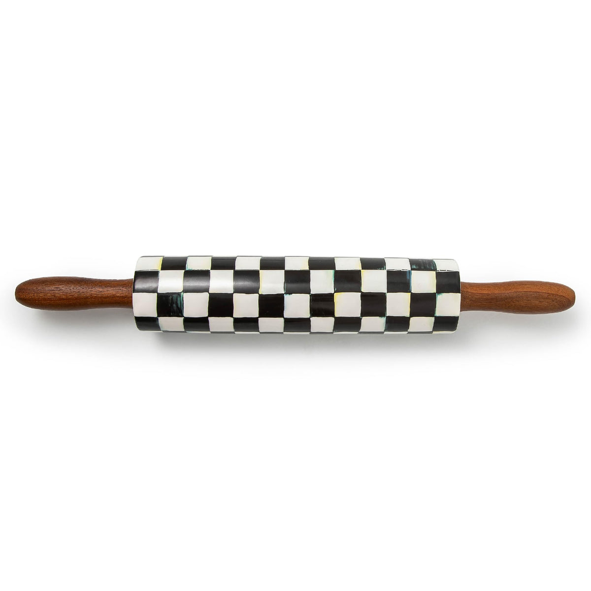 MACKENZIE-CHILDS Ceramic Rolling Pin, Black-and-White Courtly Check