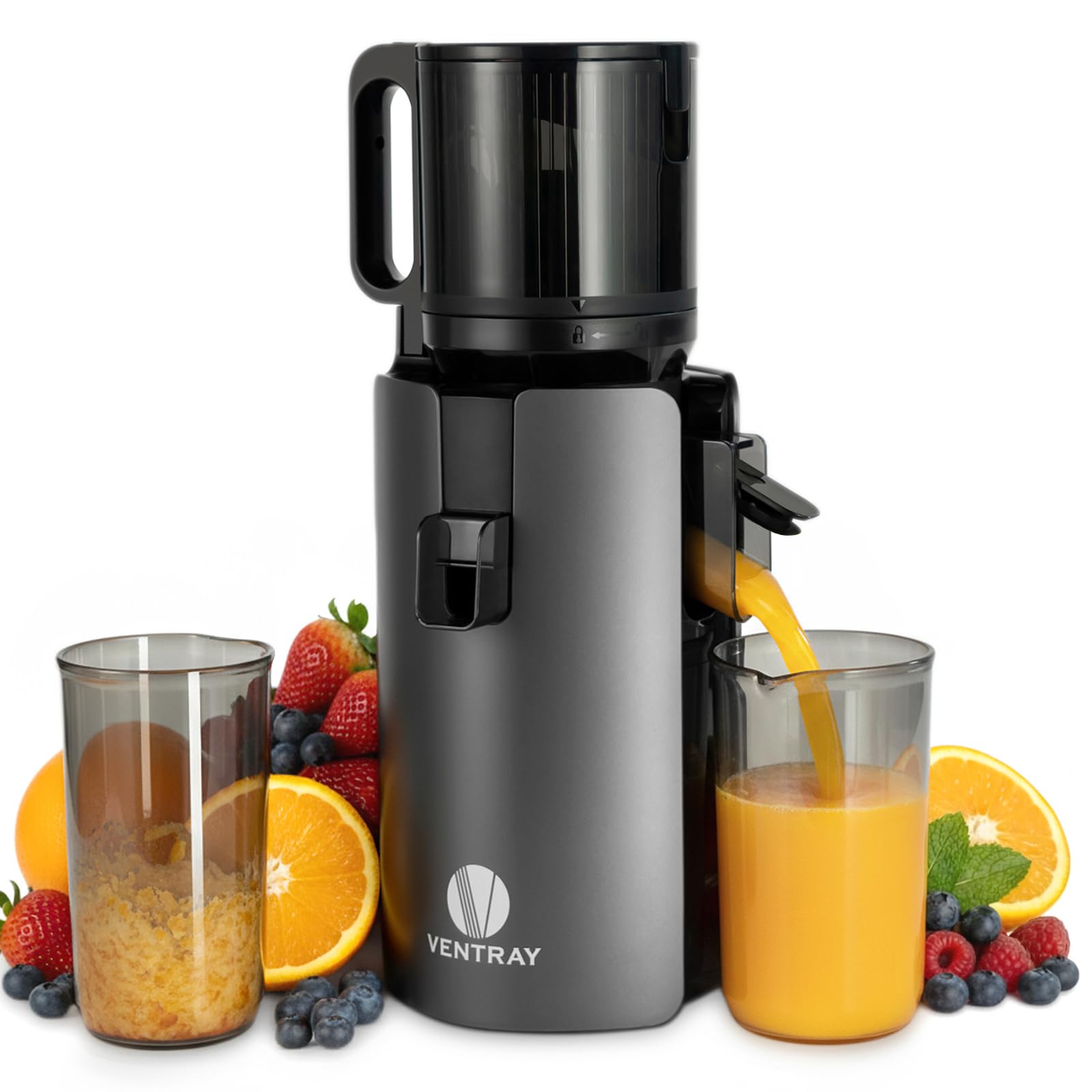 Ventray Cold Press Juicer, Slow Masticating Juicer Machine with 4.7" Wide Feed Chute for Whole Vegetables & Fruits, Juice Extractor High Juice Yield, Easy to Clean