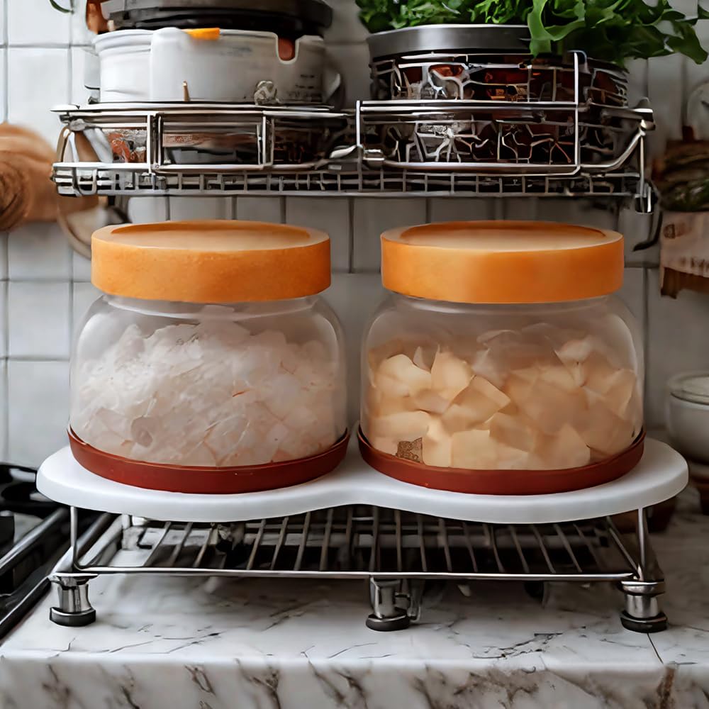 SAIOOL 2-Pack Striped Borosilicate Glass Airtight Canisters - Big mouth Large Capacity, Acacia Wood Lid, Food Storage Jars for Flour, Pasta, Pantry Organization (1200ml Gallon （Strew 2 pack）)
