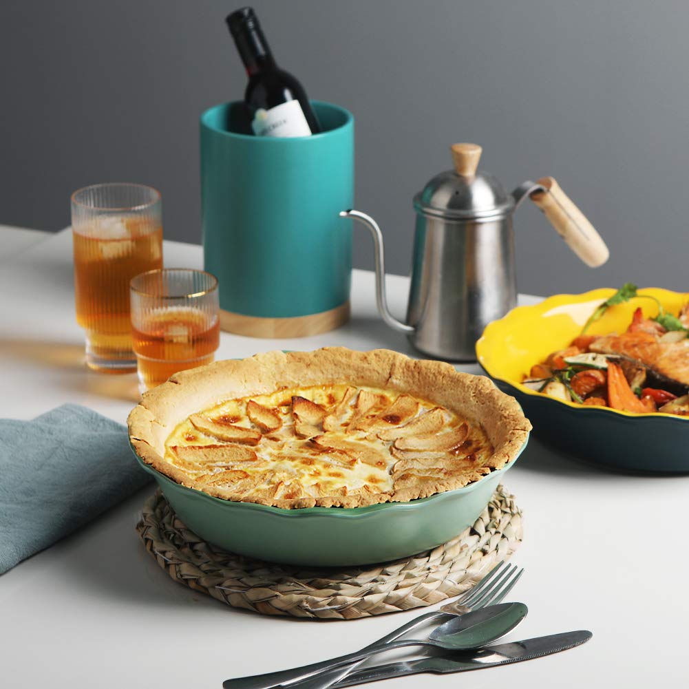 Sweejar Ceramic Pie Pan, 10 Inches Round Baking Dish for Dinner(Green)