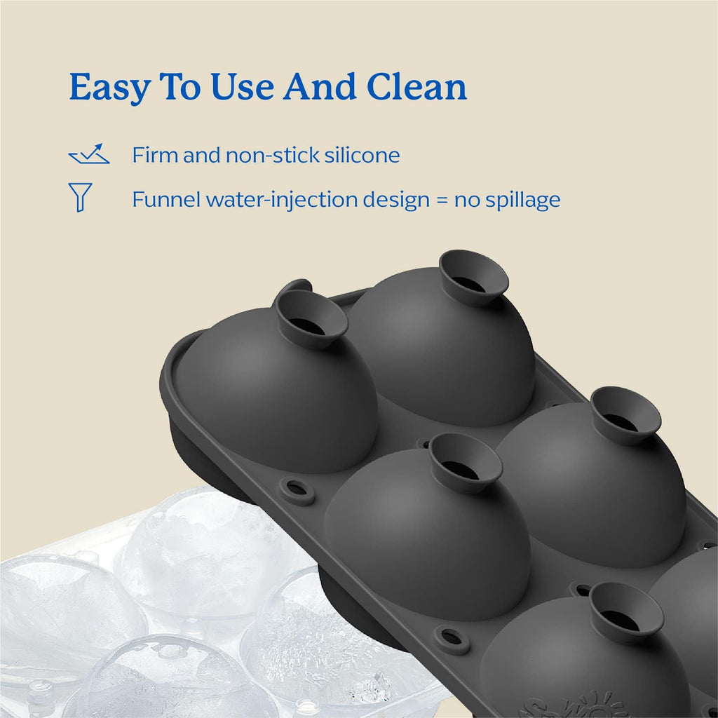 Samuelworld Large Ice Ball Maker with Lid, 12 x 2.5 Inch Ice Balls - Food Grade, Easy To Fill Round Silicone Ice Tray, Perfect Spheres Craft Ice Maker for Whiskey, Cocktails, Gifting - Grey