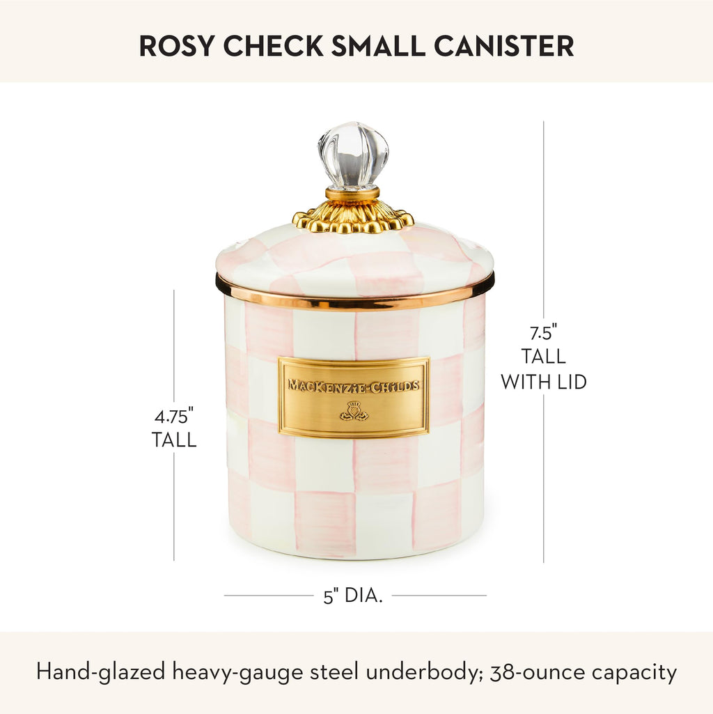MACKENZIE-CHILDS Enamel Canister, Small, Pink-and-White Rosy Check