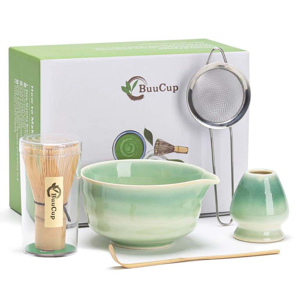 Buucup Japanese Matcha Set with Ceramic Bowl, Whisk & Bamboo Scoop