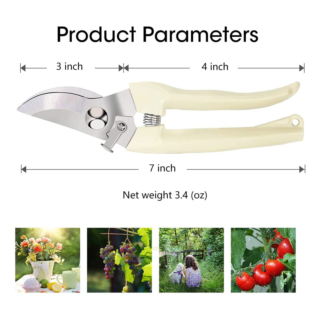 Leize Pruning Shears, Gardening Hand Pruner, Floral Shears, Strong Pruner for Flowers, Branches and Leaves (CreamA)