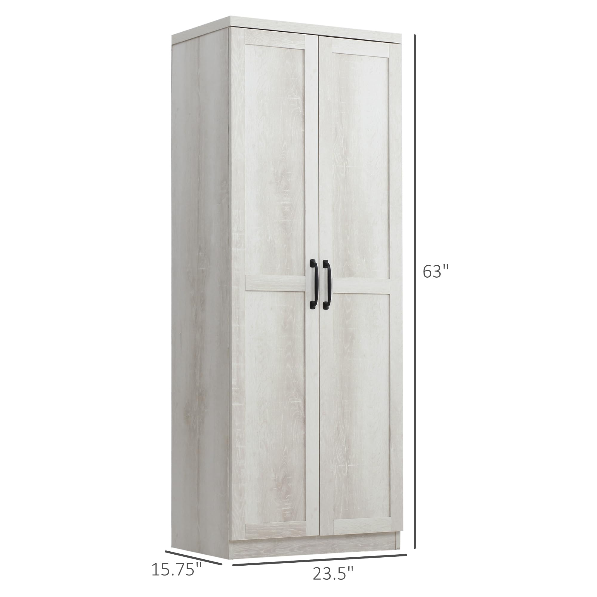 HOMCOM 63" 2-Door Kitchen Pantry 5-Tier Antique White