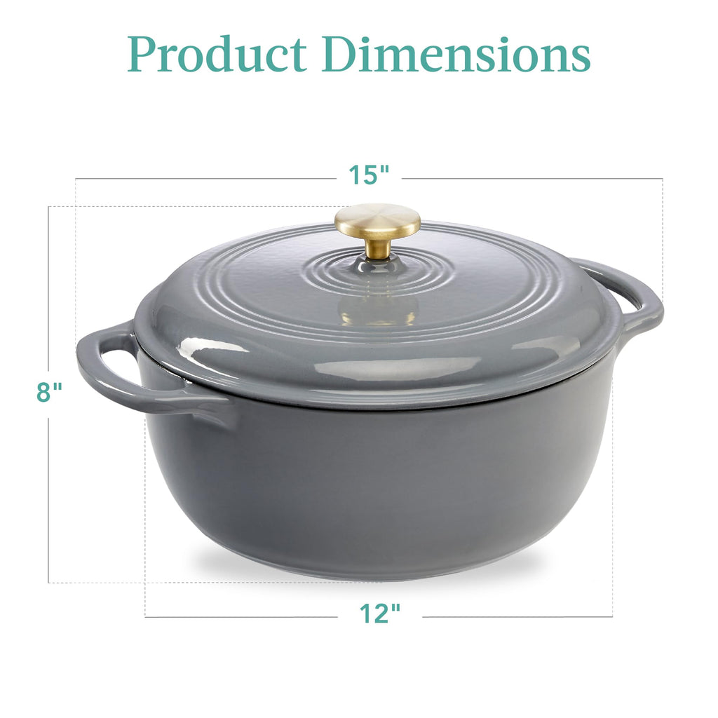 Best Choice Products 7.5 Quart Enamel Cast-Iron Round Dutch Oven, Family Style Heavy-Duty Pre-Seasoned Cookware for Home, Kitchen, Dining Room, Oven Safe w/Lid, Dual Handles - Graphite Gray