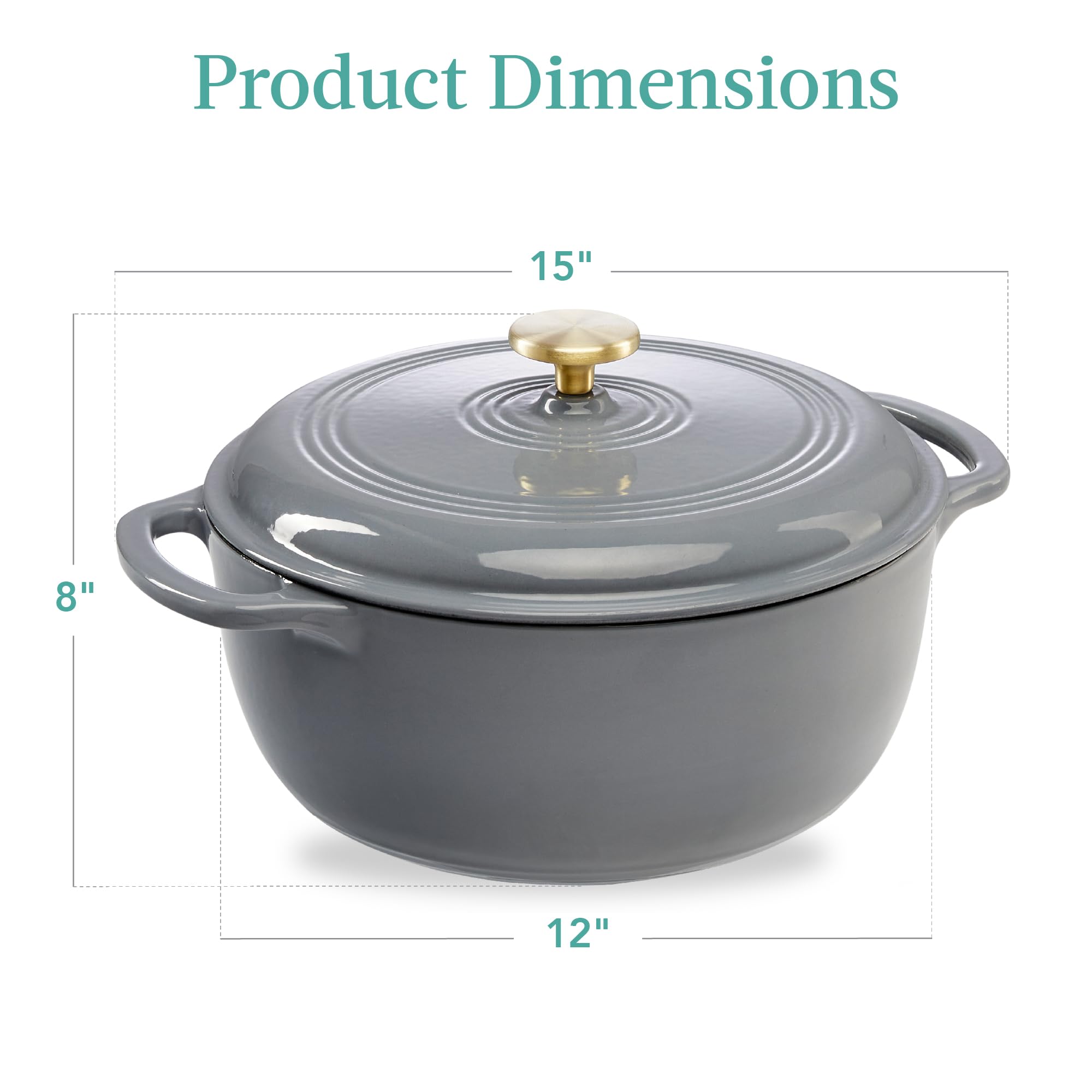 Best Choice Products 7.5 Quart Enamel Cast-Iron Round Dutch Oven, Family Style Heavy-Duty Pre-Seasoned Cookware for Home, Kitchen, Dining Room, Oven Safe w/Lid, Dual Handles - Graphite Gray