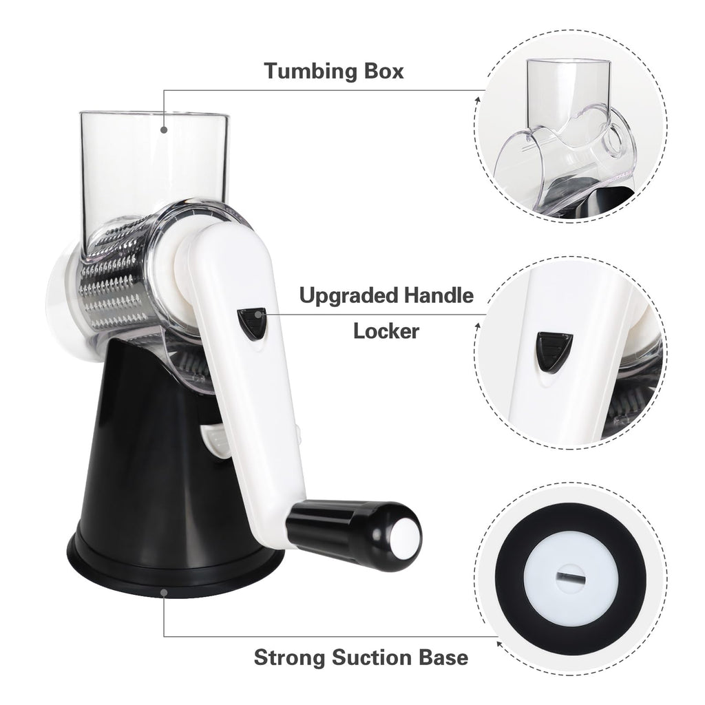 Cambom Rotary Cheese Grater Hand Crank Cheese Shredder, Black