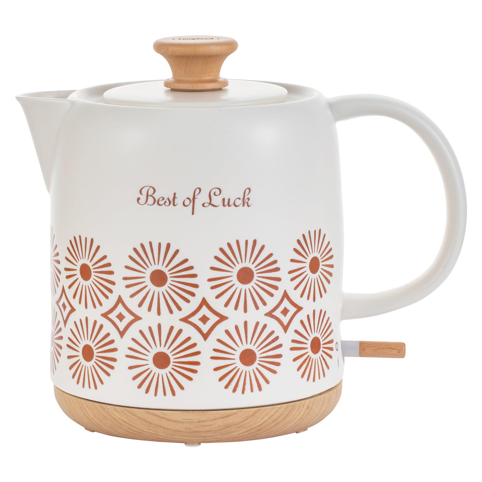 LONGSEED Ceramic Electric Kettle 1 Quarts, Automatic Shut Off, Porcelain Teapot, Hot Water Electric Boiler with LED Light, Boil Dry Protection, Short Spout 1000W Rapid Boiling Water for Tea Coffee