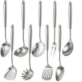 Newness 9 Pcs Cooking Utensils Set, 304 Stainless Steel Kitchen Utensils Set, Metal Kitchen Accessories, Include Soup Ladle, Slotted Skimmer Spoon, Spaghetti Spoon and Spatula, Dishwasher Safe