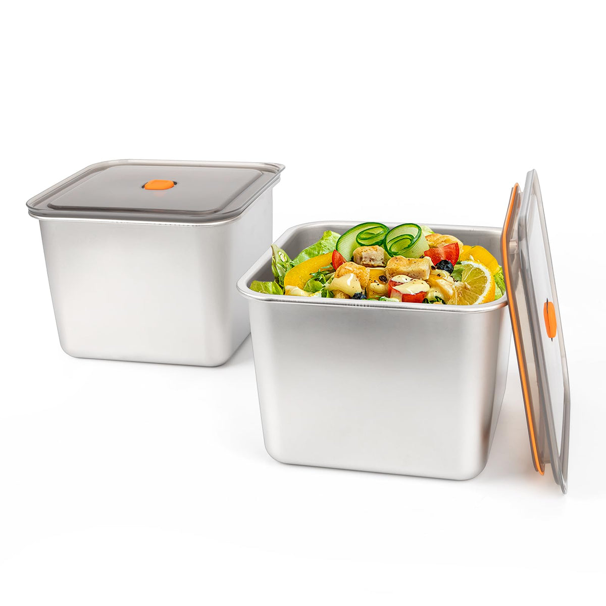 fecoqi 2 PCS Stainless Steel Food Storage Containers(47oz) with Lids Leak Proof & Airtight | Square Stainless steel freezer Containers,For Meal Prep,Fruit,Snack,Freezer
