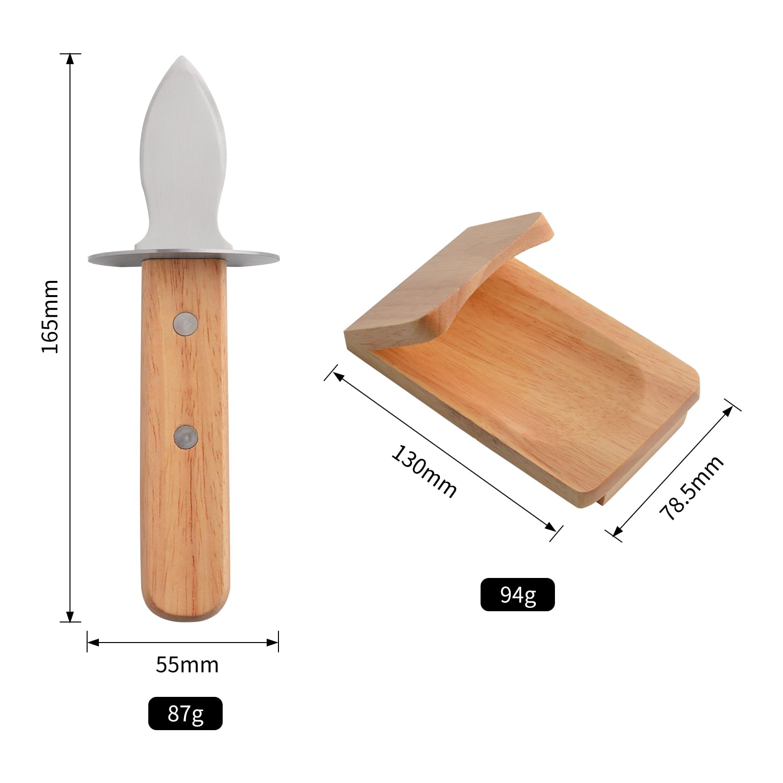 StnKitchExplor Oyster Knife Shucker Set Oyster Shucking Knife with Wooden holder Oyster Shucking Clamp Seafood Tools (Brown)