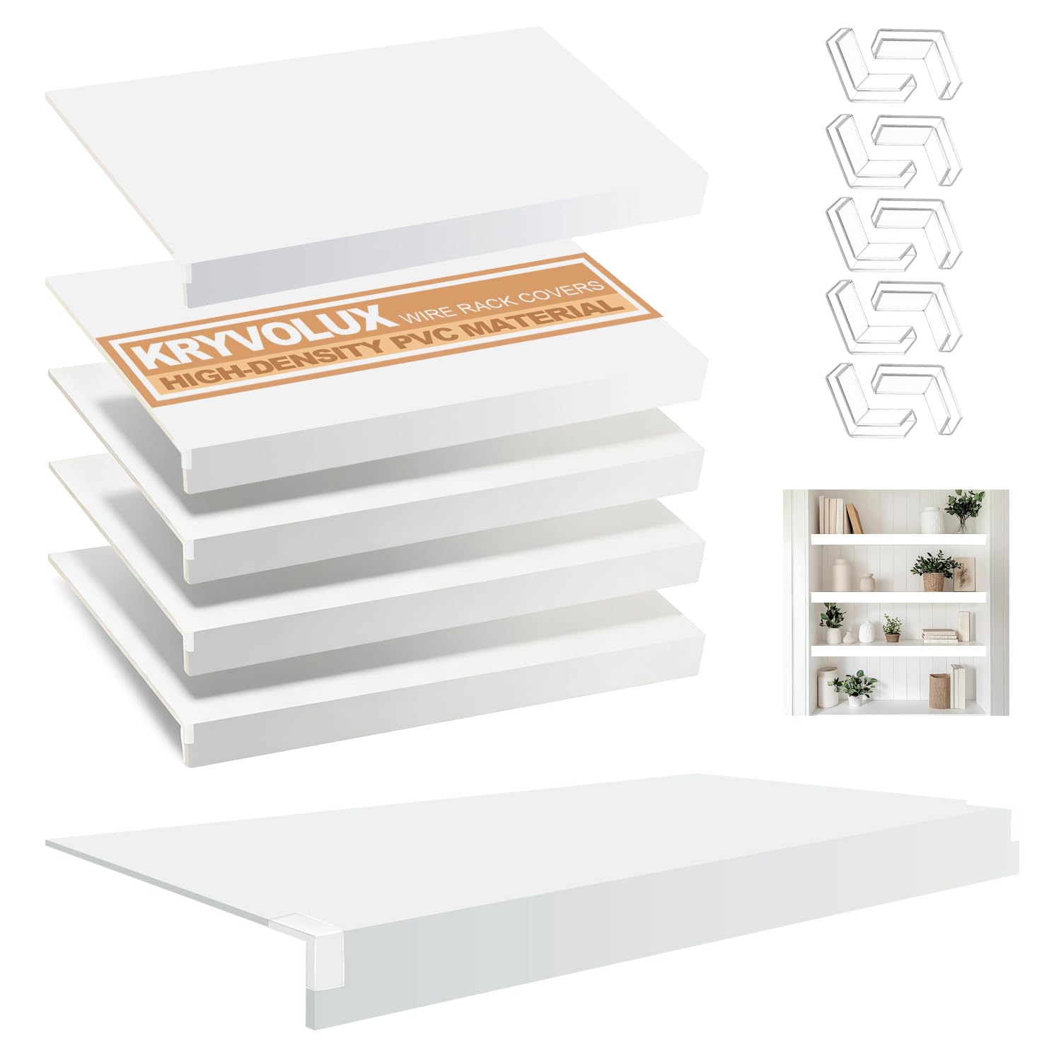 5 PCS Wire Shelf Covers PVC 24x16x3 inch for Pantry (Light Luxury White)