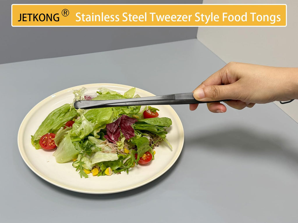 JETKONG 3 Pcs Extra Long Kitchen Tweezers 9 12 14 Inch Heavy Duty Stainless Steel Cooking Tweezers (Round Tips, Black)