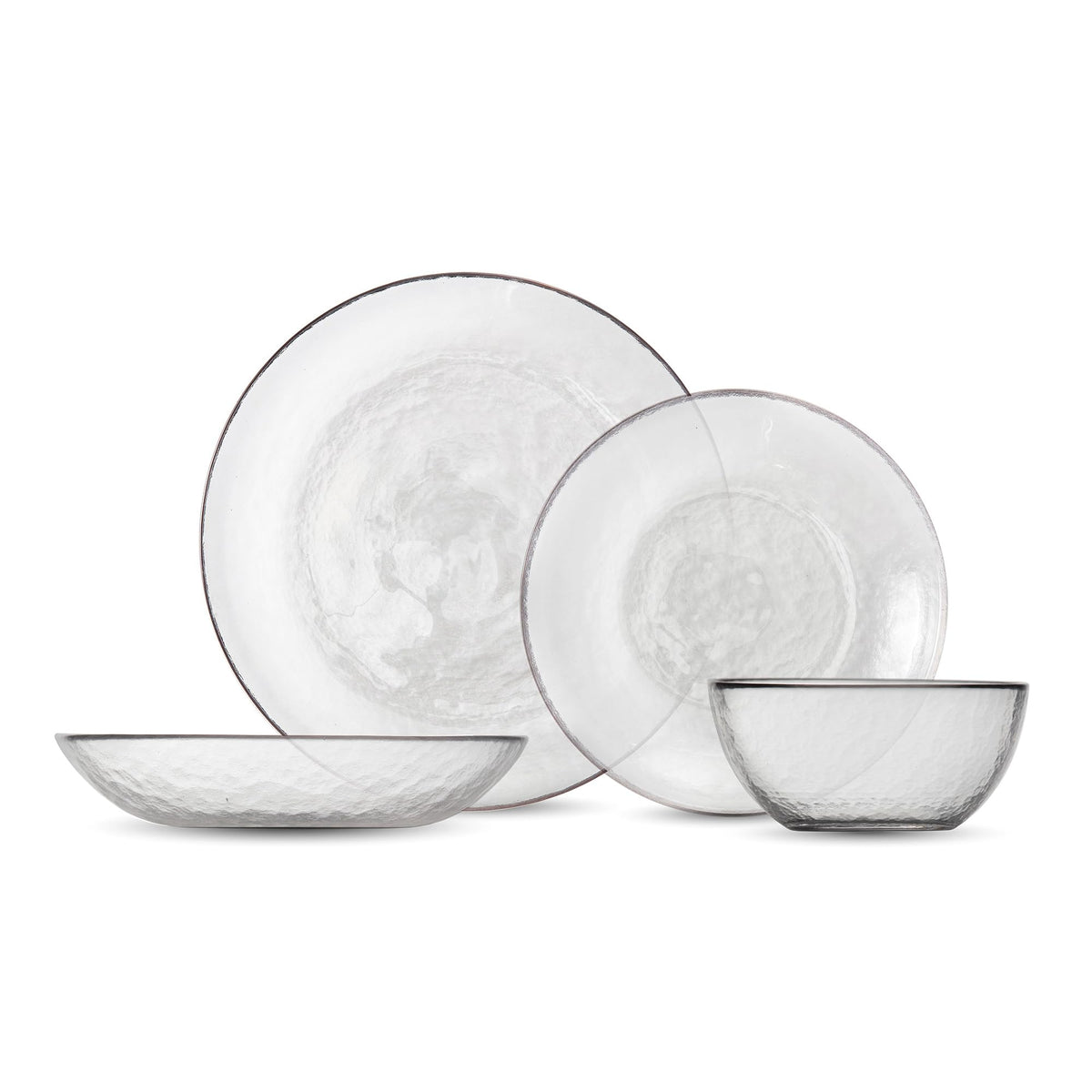 FORTESSA Los Cabos Tableware, 16-Piece Glass Dinnerware Set with 4 Dinner Plates, 4 Salad Plates, 4 Coupe Bowls and 4 Cereal Bowls, Dishwasher-Safe Glass Plate Set, Pink