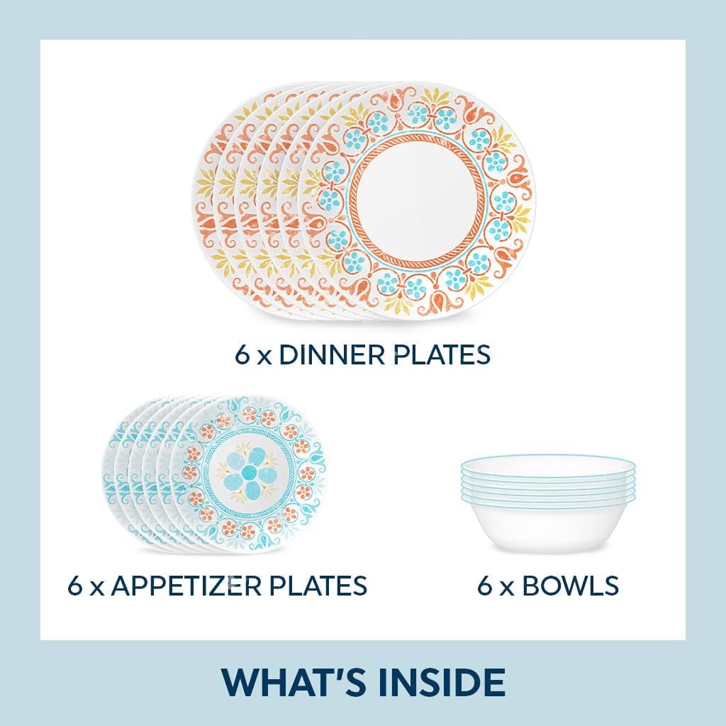 Corelle Terracotta Dreams Dinnerware Set for 6 18 Pieces Dinner Plates, Appetizer Plates, and 18 Oz Bowls Dishwasher, Microwave, and Freezer Safe Proudly Made in the USA