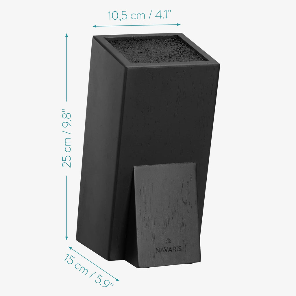 Navaris Universal Knife Block Holder - Rubber Wood Stand with Bristles to Fit Different Sizes of Knives - Angled Design, 9.8" x 5.9" x 4.1’" - Black