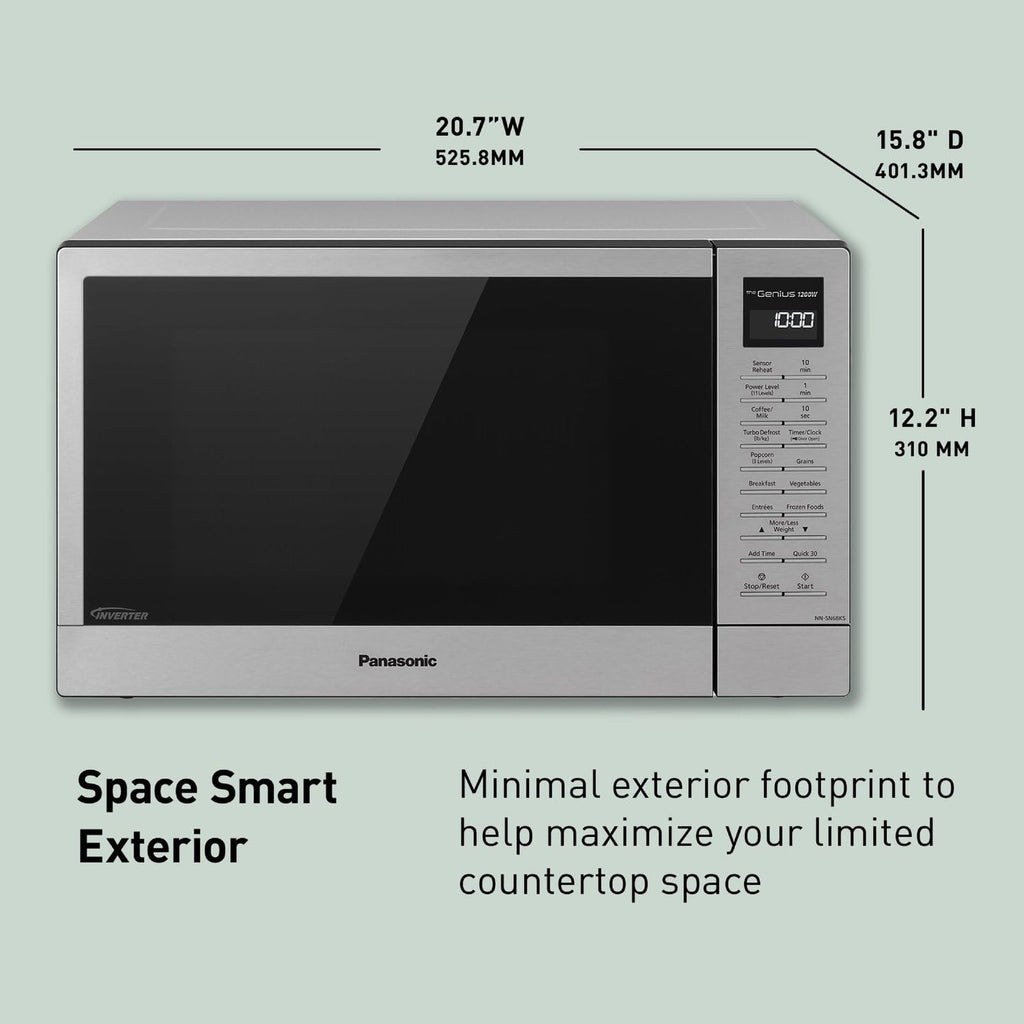 Panasonic NN-SN68KS Compact Microwave Oven with 1200W Power, Sensor Cooking, Popcorn Button, Quick 30Sec & Turbo Defrost, 1.2 cu.ft, Stainless Steel