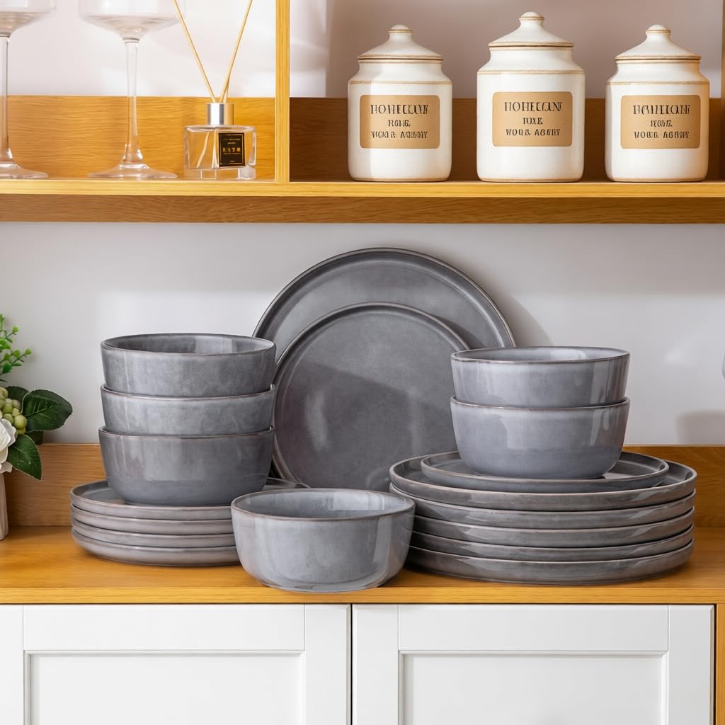 AmorArc Stoneware Dinnerware Sets for 8, 24Pcs Plates and Bowls Sets Dishes