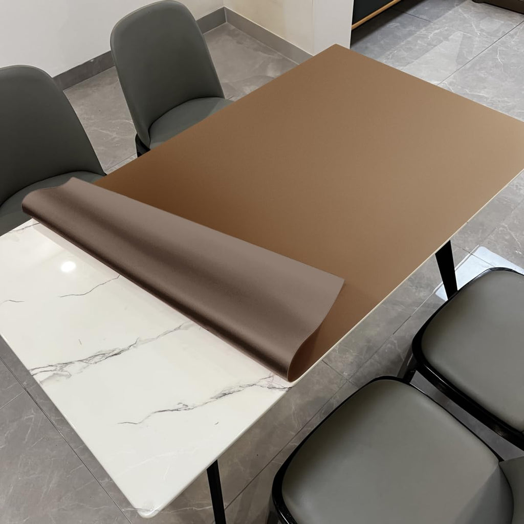 Zinkooat Faux Leather Table Cover,1.8mm Thick,42x78 Inch Table Protector,Table Protector for Dining Room Table,Dining Table Cover,Table Cover Protector.(Mud Color+Champagne Gold,42x78)