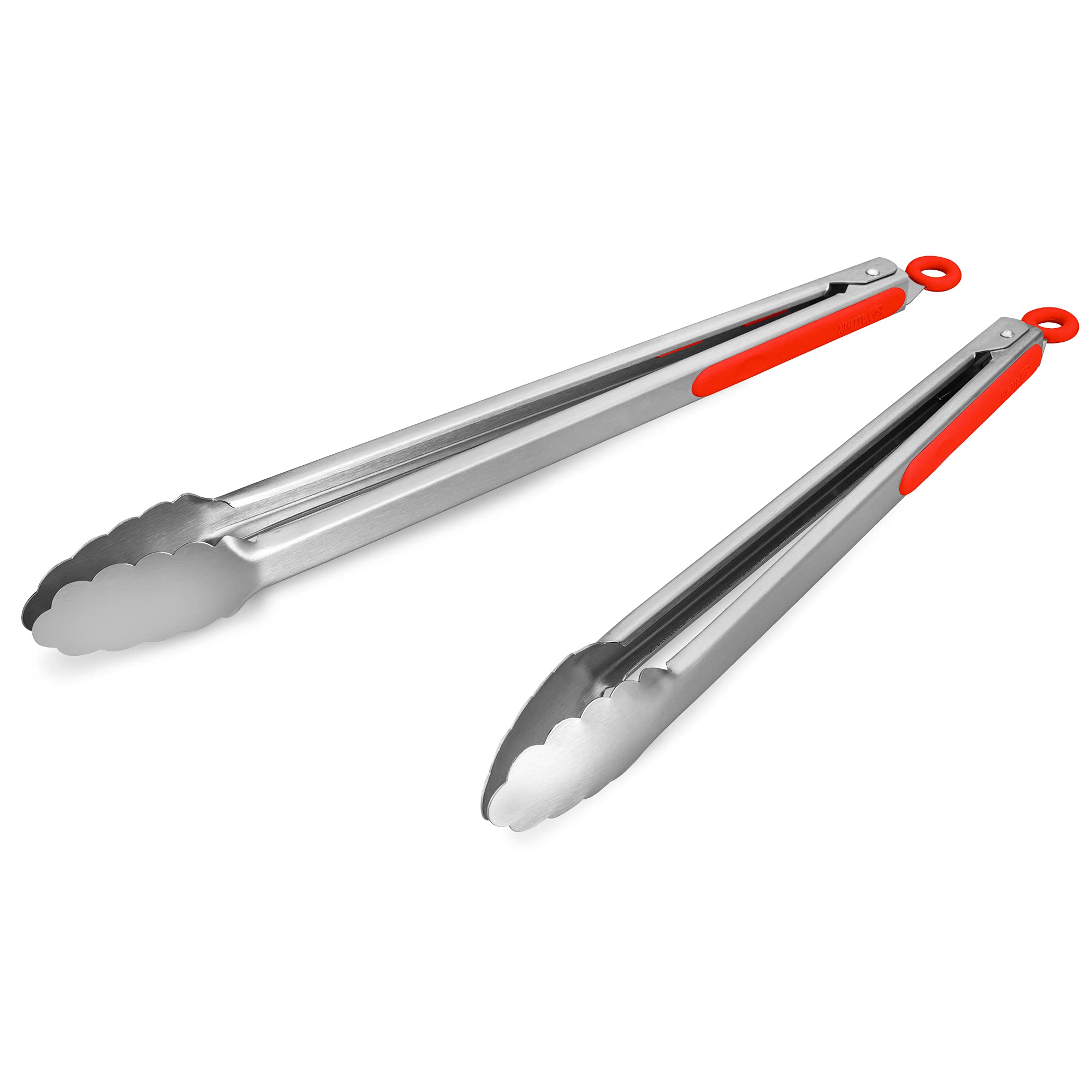 304 Stainless Steel Kitchen Cooking Tongs, 14 & 16 Inch, Set of 2, Red