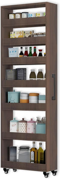 7-Tier Slim Storage Cart, Wooden Rolling Pantry Cabinet with Wheels, Narrow Shelf Organizer for Kitchen, Bakers Rack, Dining Room, Closet, Small Spaces Gray 73.2‘’H*5.9''W*19.6''D