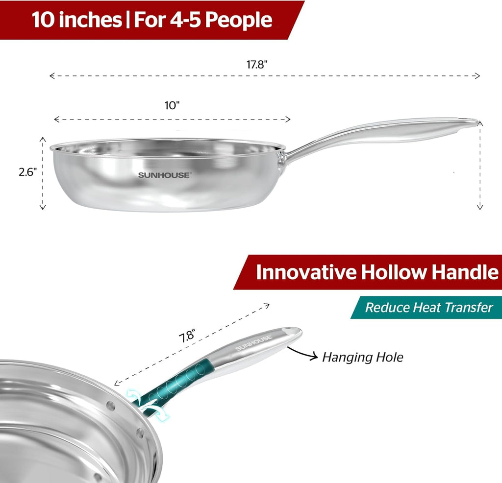 Sunhouse 10 Inch Stainless Steel Frying Pan Skillet