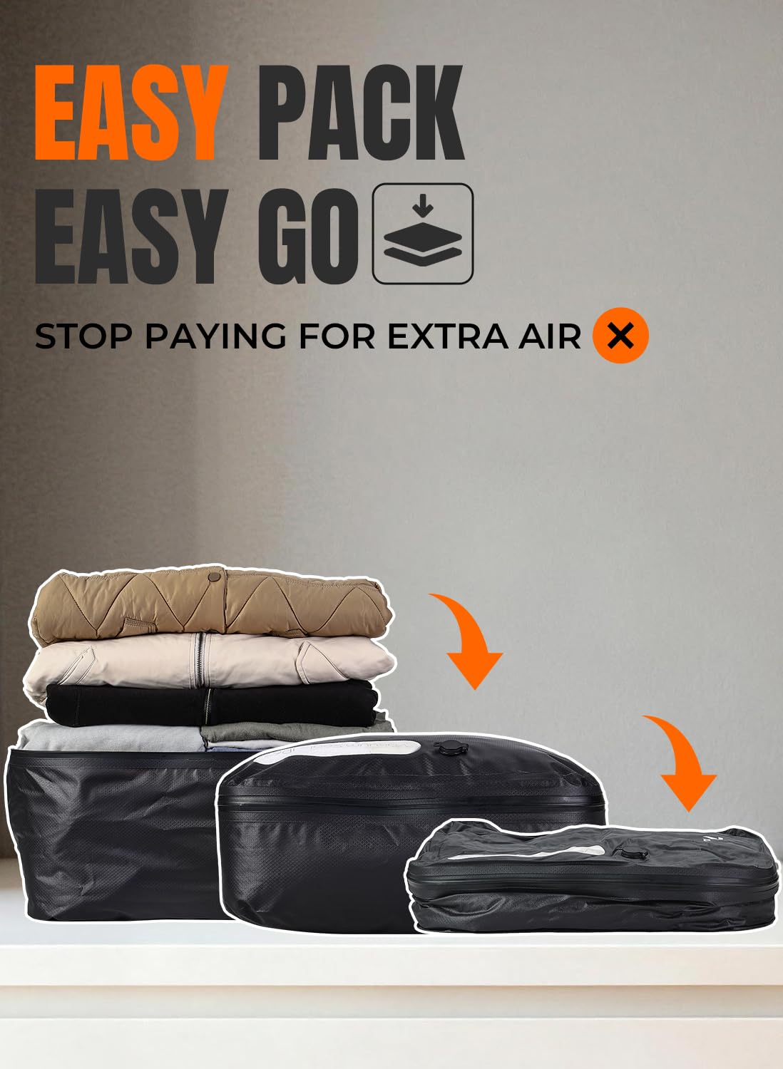 POIXM Vacuum Bags for Travel with Wireless Pump, 180° Open Zipper, IP67 Waterproof, Reusable Space Saver Compression Bags for Backpack, Suitcase, Home Storage(1 Pack + Pump)
